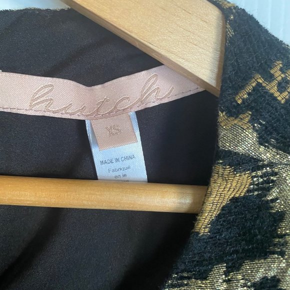 Hutch blouse top sz XS cheetah print textured keyhole tie back black gold - Picture 7 of 10